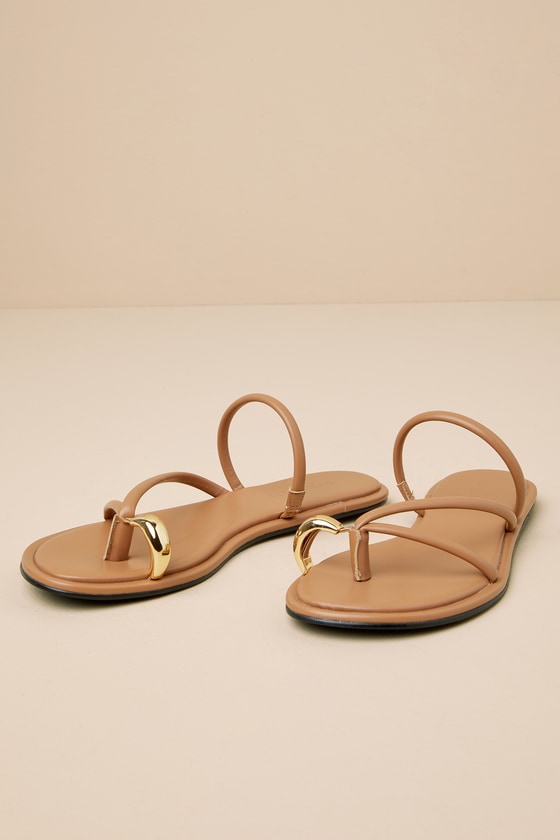 Billini Cohen Acorn Flat Strappy Thong Slide Sandals In Brown
