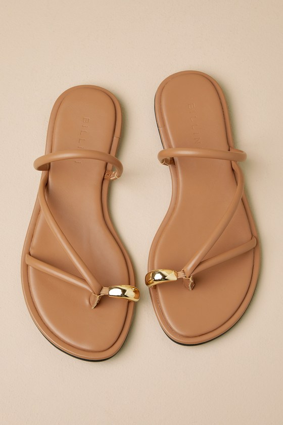 Shop Billini Cohen Acorn Flat Strappy Thong Slide Sandals In Brown