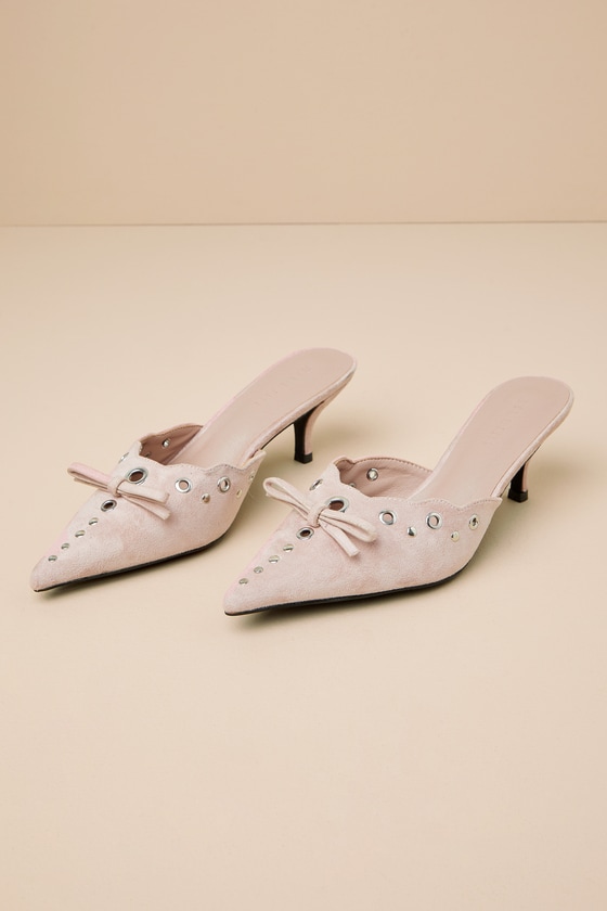 Billini Elio Dusty Rose Suede Studded Pointed-toe Mule Pumps In Dusty Rose