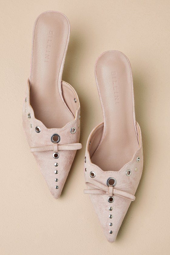 Billini Elio Dusty Rose Suede Studded Pointed-toe Mule Pumps In Dusty Rose