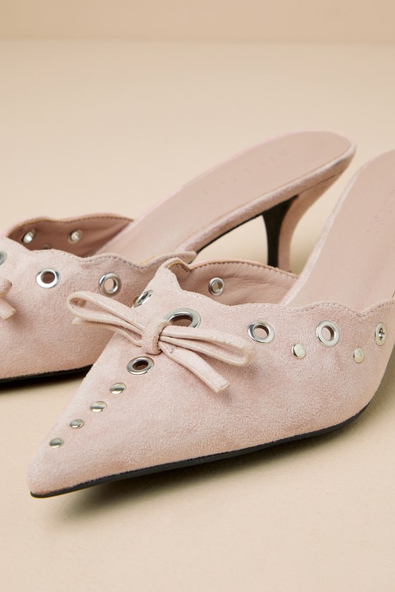 Billini Elio Dusty Rose Suede Studded Pointed-toe Mule Pumps In Dusty Rose