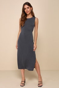 Causally Flawless Charcoal Grey Knotted Cutout Midi Dress