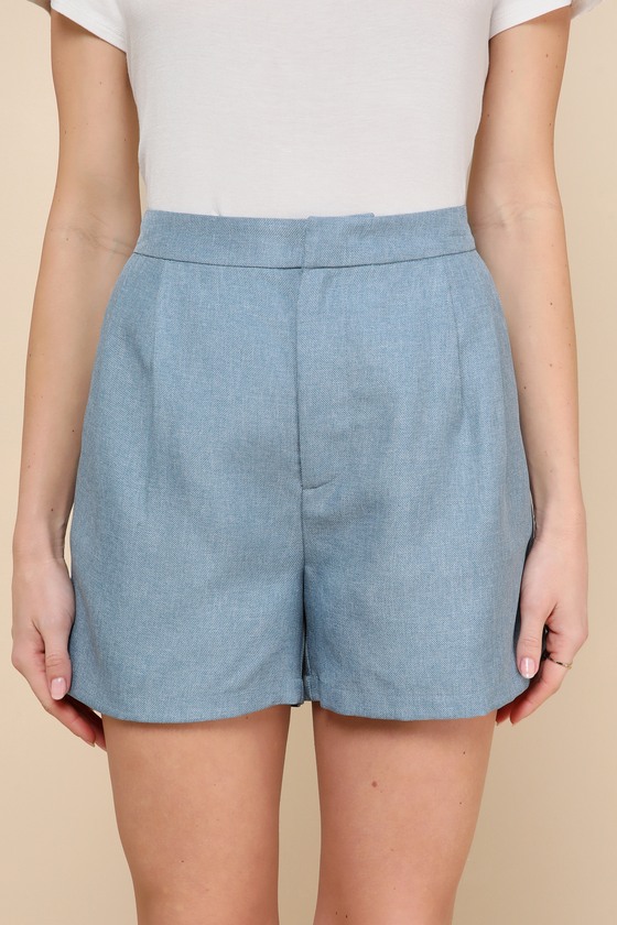Lulus Elevated Theme Slate Blue High-rise Shorts In Slate Blue