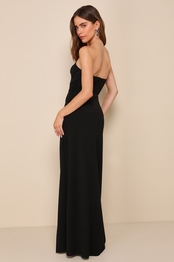 Lulus Striking Aura Black Pearl Strapless Mermaid Maxi Dress In Black