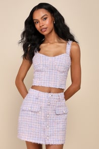 Fetching Flirt Lilac and Pink Tweed Textured Mini Skirt