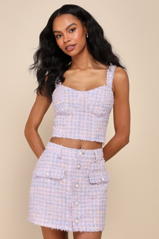 Fetching Flirt Lilac and Pink Tweed Textured Mini Skirt 2