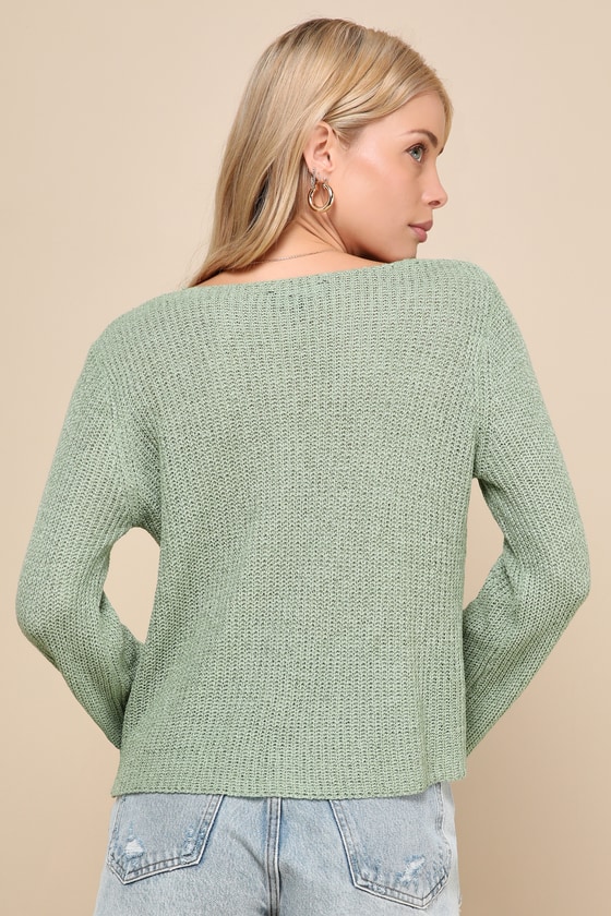Lulus Springtime Sweetie Sage Green Loose Knit Cardigan Sweater In Sage Green