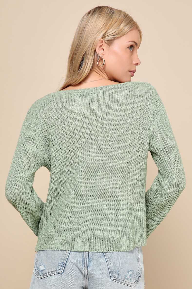 Springtime Sweetie Sage Green Loose Knit Cardigan Sweater