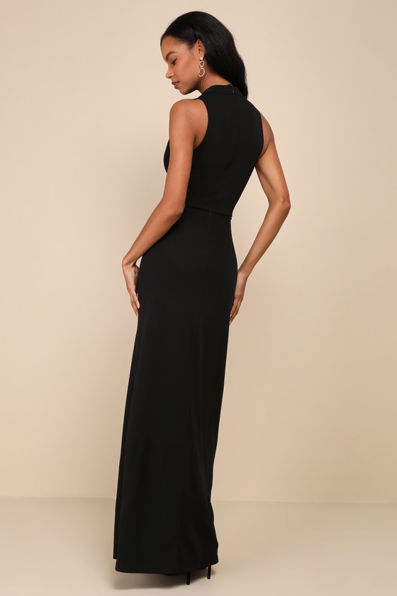 Shop Lulus Posh Allure Black Mock Neck Cutout Sleeveless Maxi Dress