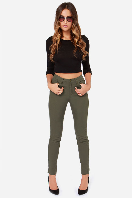 high waisted olive green jeans