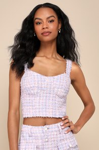 Fetching Flirt Lilac and Pink Tweed Textured Bustier Top