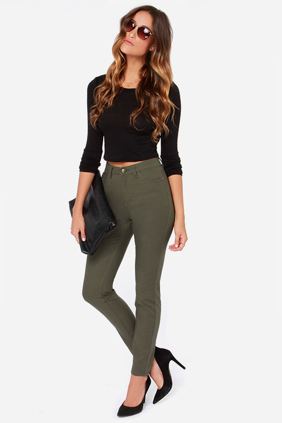 army green high waisted jeans