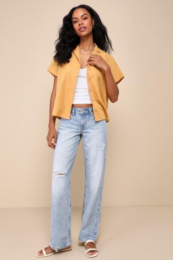 Low Loose Light Wash Distressed Low-Rise Wide-Leg Jeans 2
