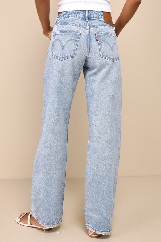 Shop Levi's Low Loose Light Wash Distressed Low-rise Wide-leg Jeans In Blue