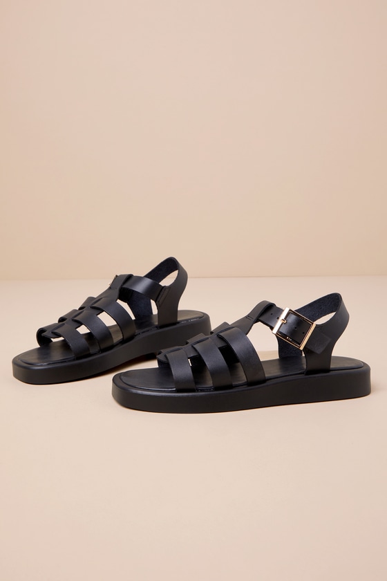 Shop Rag & Co Dacosta Black Leather Gladiator Flatform Sandals