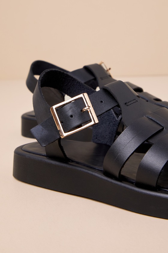 Shop Rag & Co Dacosta Black Leather Gladiator Flatform Sandals