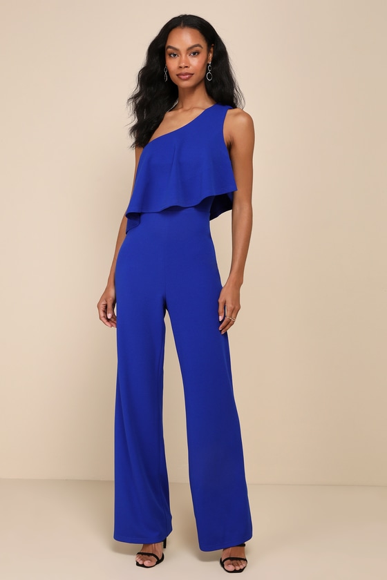 Flawless Vibes Royal Blue One-Shoulder Tiered Wide-Leg Jumpsuit 3
