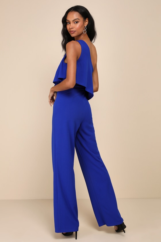 Flawless Vibes Royal Blue One-Shoulder Tiered Wide-Leg Jumpsuit 2