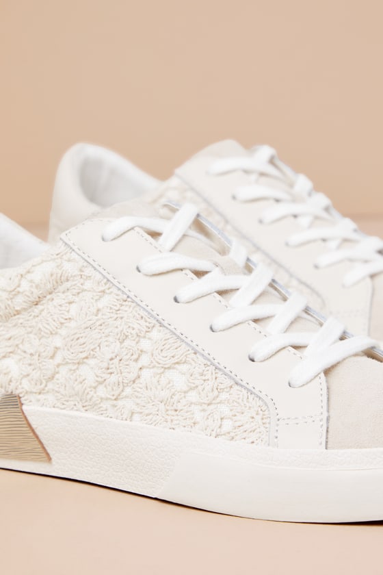 Shop Dolce Vita Zina Ecru Crochet Lace Suede Lace-up Sneakers In White