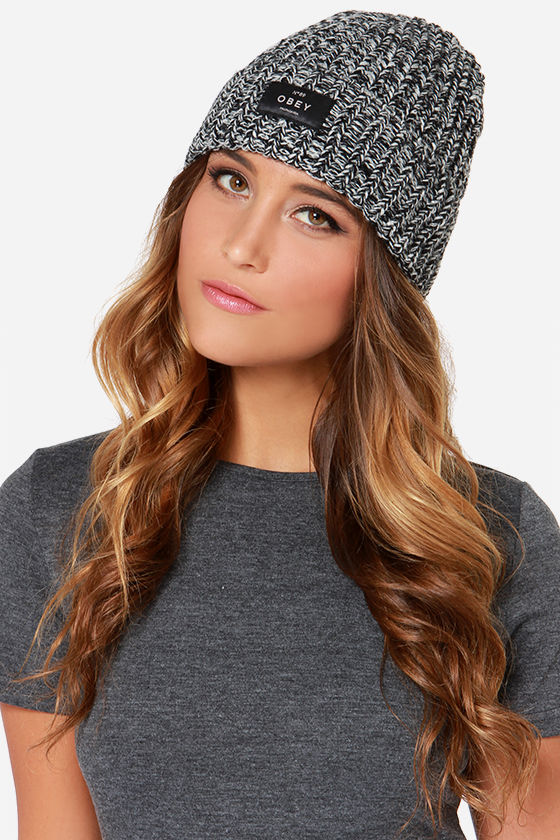 Obey Maywood Black Beanie Black and White Beanie 26.00 Lulus