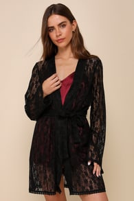 Sultry Simplicity Black Sheer Lace Short Robe