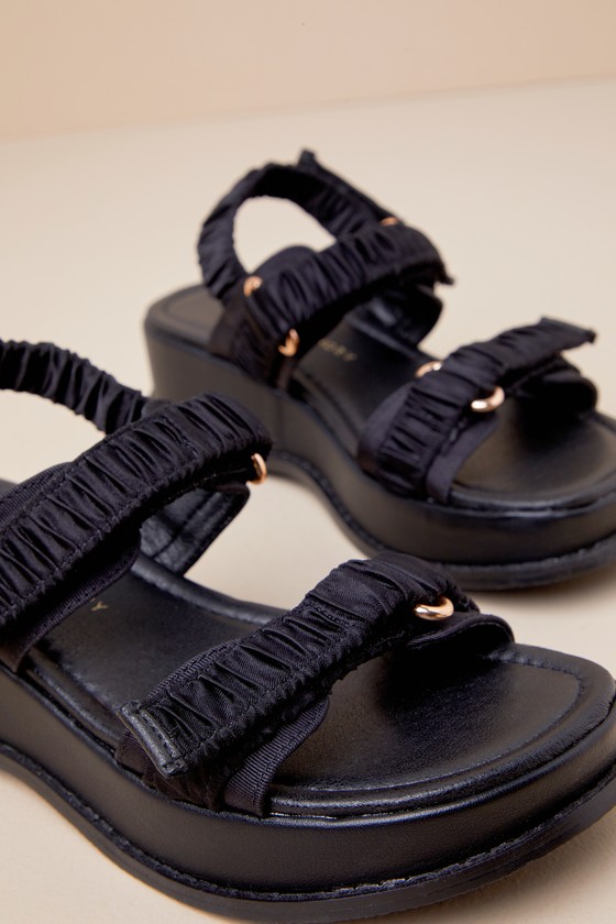 Shop Chinese Laundry Cashy Black Satin Textured Platform Sandals