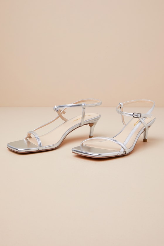 Lulus Magritte Silver Metallic Slingback Ankle Strap Sandals