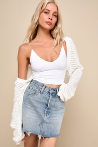 Perfectly Comforting Ivory Pointelle Open-Front Shrug Sweater