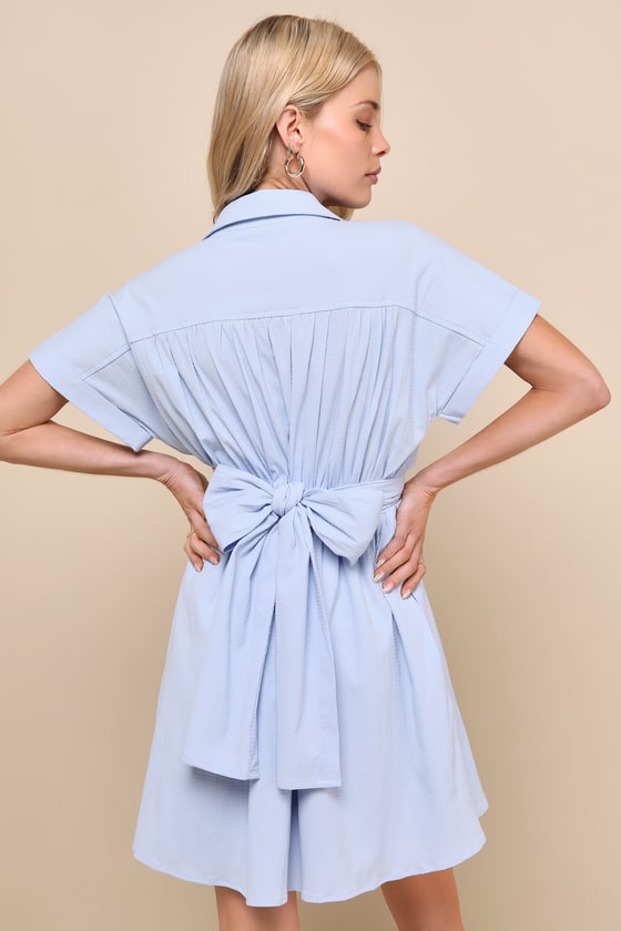 Lulus Breeze By Light Blue Tie-back Mini Dress With Pockets In Light Blue