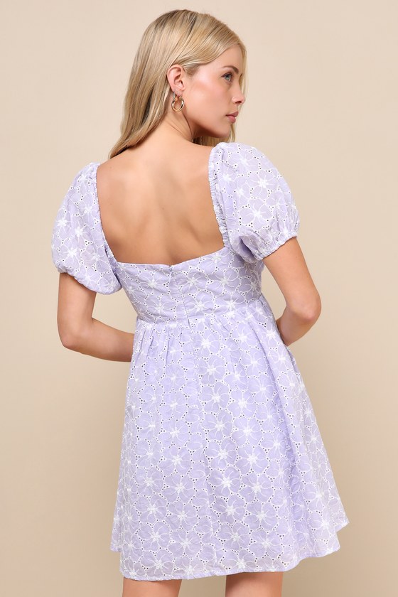Fit to Frolic Lavender Eyelet Lace Puff Sleeve Babydoll Dress 3