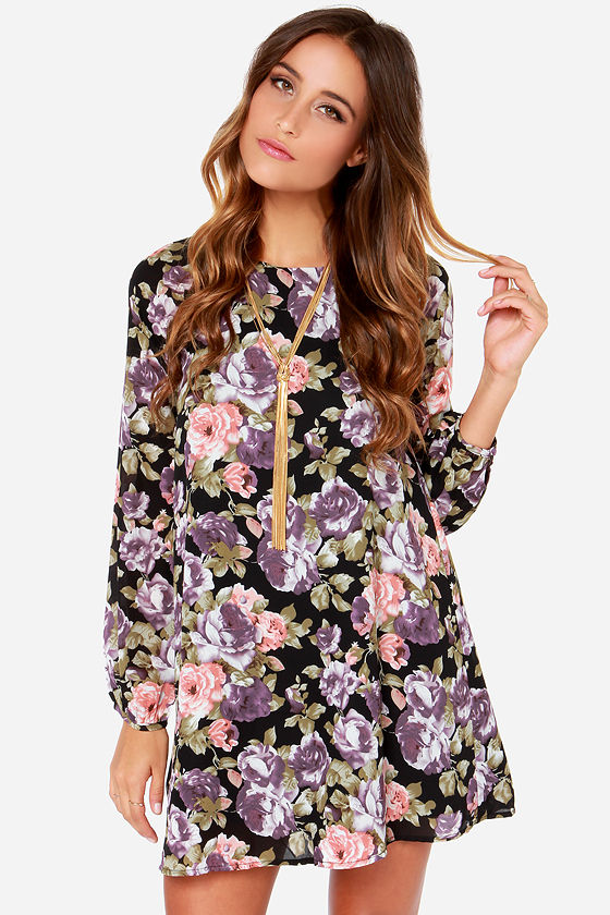Floral Print Dress - Long Sleeve Dress - Lavender Dress - $79.00 - Lulus