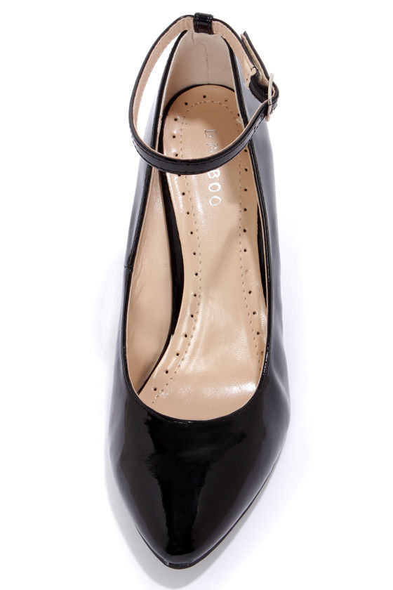 Cute Black Wedges - Ankle Strap Wedges - Black Patent Heels - $34.00