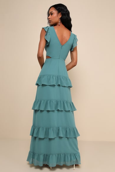 Eye-Catching Silhouette Blue Cowl Neck Halter Midi Dress