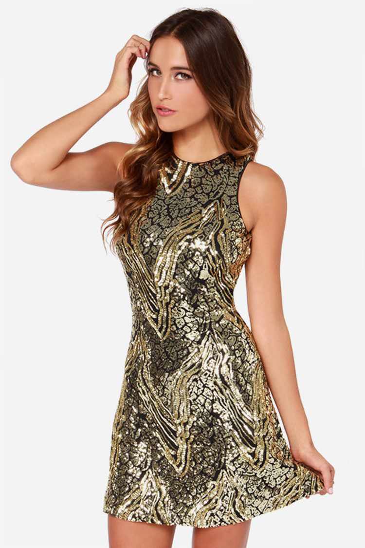 Dress the Population Mia Black and Gold Sequin Dress