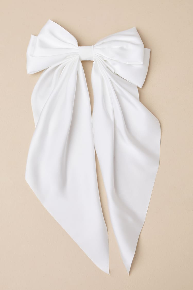 Adorable Inclusion White Satin Bow Hair Clip