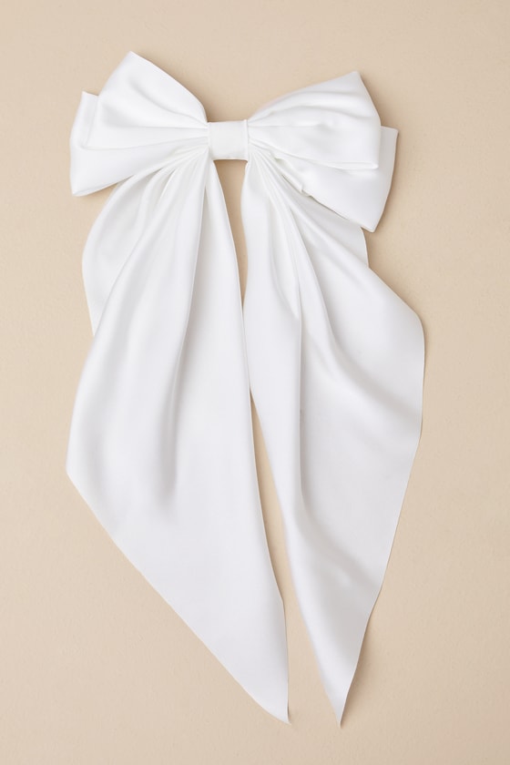 Adorable Inclusion White Satin Bow Hair Clip 1