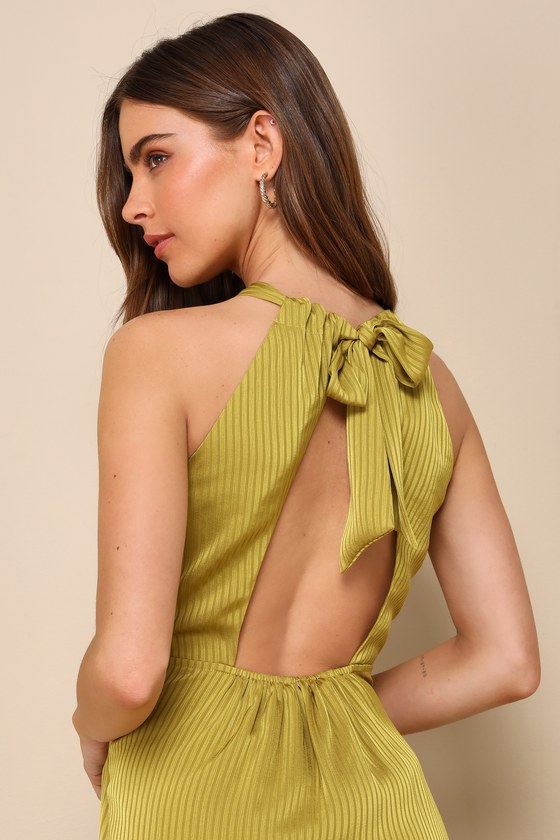 Shop Lulus Summery Direction Chartreuse Backless Faux Wrap Midi Dress In Green
