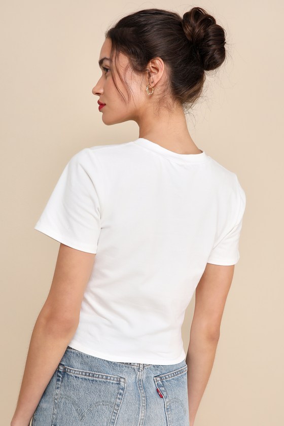 Shop Lulus Simply A Vibe Ivory Ruched Short Sleeve Crew Neck Top