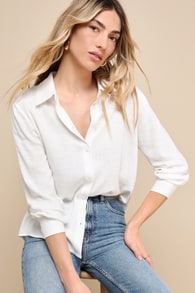 Notable Aesthetic White Linen Collared Button-Up Top
