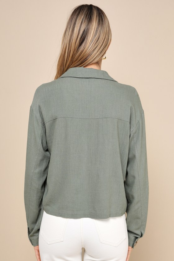 Shop Lulus Everyday Enjoyment Olive Green Lightweight Linen Jacket