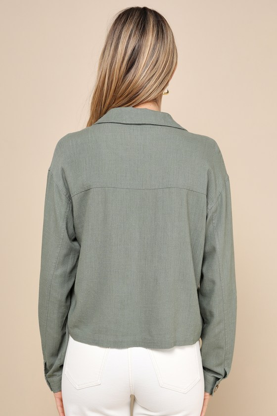 Lulus Everyday Enjoyment Olive Green Lightweight Linen Jacket In Olive Green