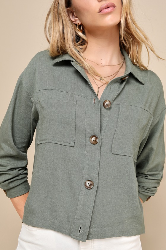 Shop Lulus Everyday Enjoyment Olive Green Lightweight Linen Jacket