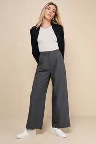 Totally Sophisticated Dark Grey High-Rise Wide-Leg Trouser Pants