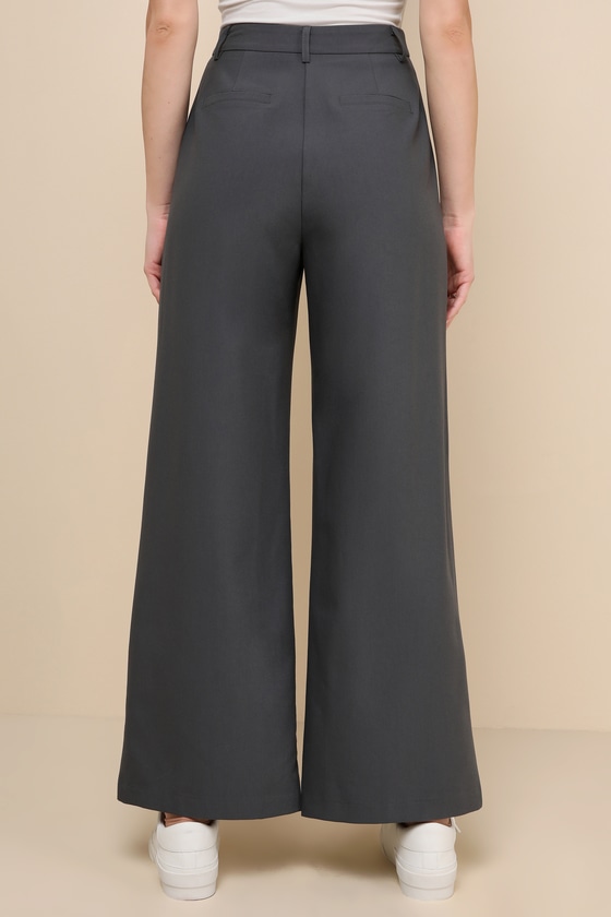 Shop Lulus Totally Sophisticated Dark Grey High-rise Wide-leg Trouser Pants