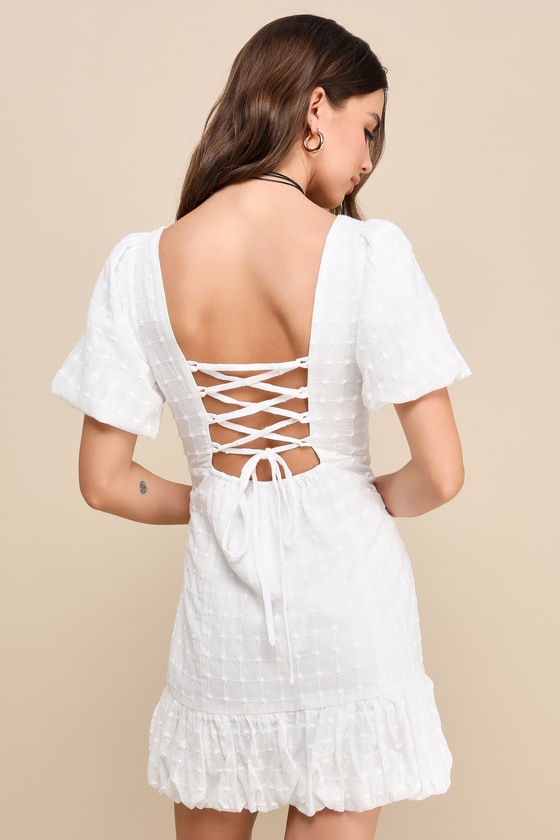 Shop Lulus Summer In Sicily White Embroidered Lace-up Mini Dress