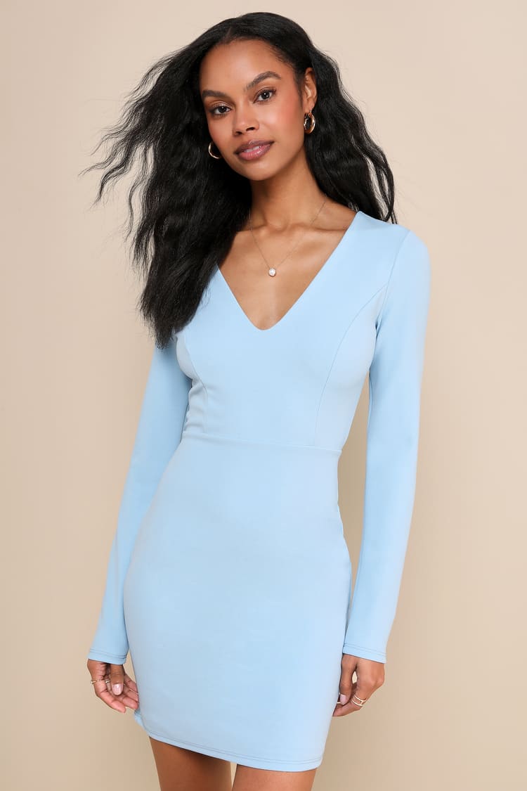 Light Blue Dress - Long Sleeve Mini Dress - Backless Mini Dress - Lulus Light Blue Dress - Long Sleeve Mini Dress - Backless Mini Dress - Lulus