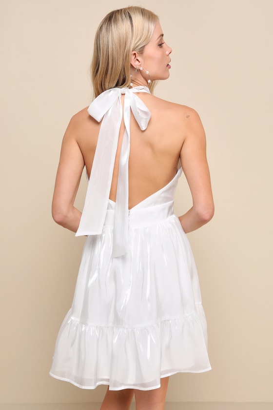 Shop Lulus Luxurious Poise Shiny White Organza Halter Mini Dress