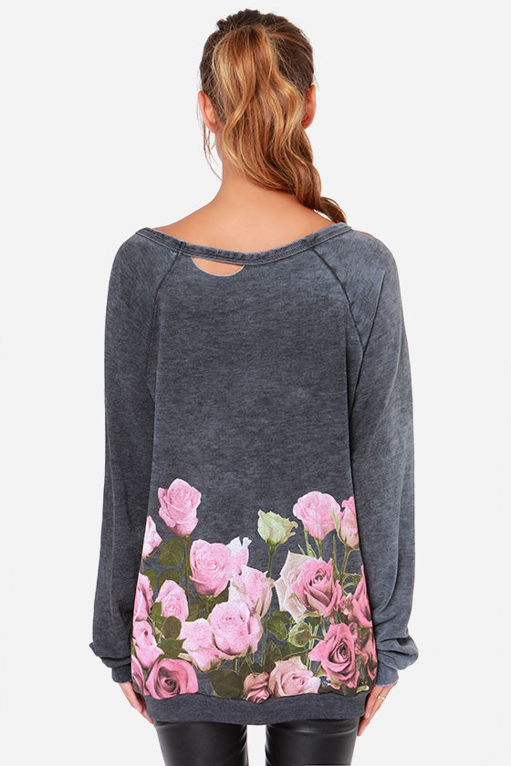 Floral Print Sweater Grey Sweater Grey Sweatshirt 79.00
