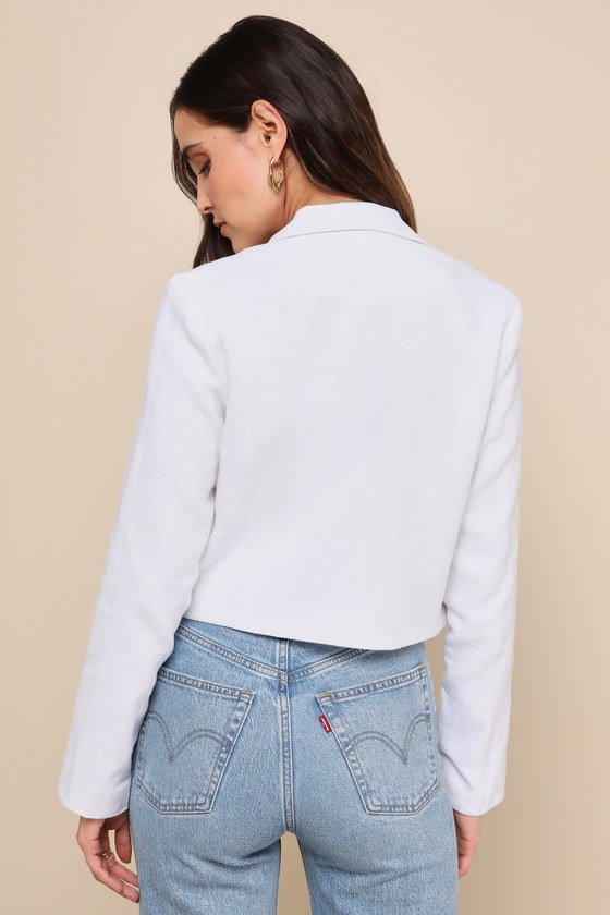 Sophisticated Decision White Linen Cropped Blazer 4
