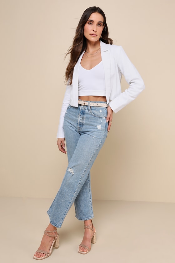 Shop Lulus Sophisticated Decision White Linen Cropped Blazer